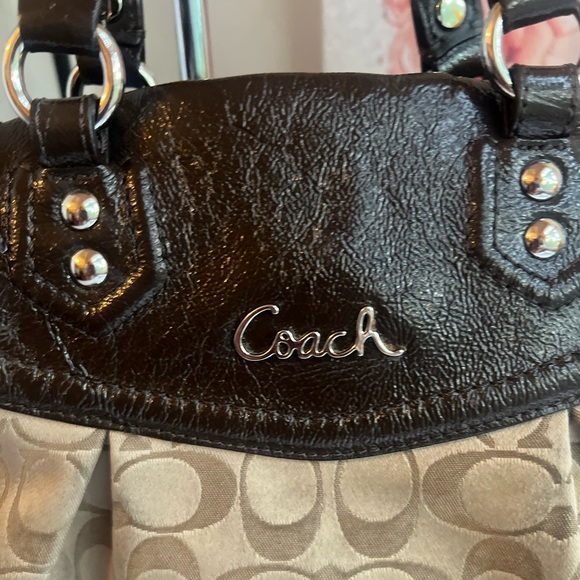 Coach Ashley Signature Khaki  canvas and Brown Leather Bag 2-Way - Picture 3 of 10